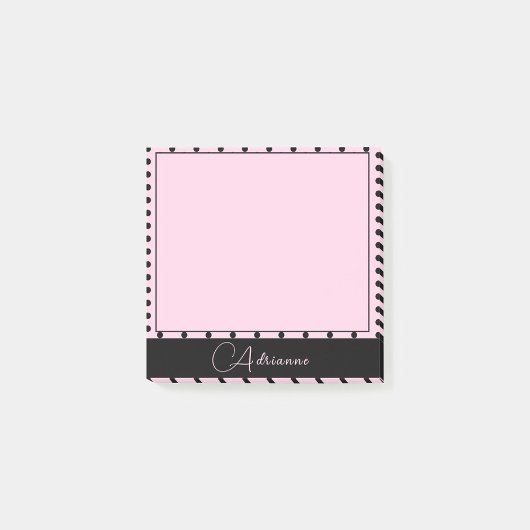 Niedliches Mit Monogramm Rosa mit schwarzen Polka- Post-it Klebezettel
