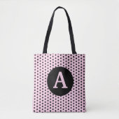 Niedliches Mit Monogramm Rosa mit schwarzen Polka- Tasche (Vorderseite)