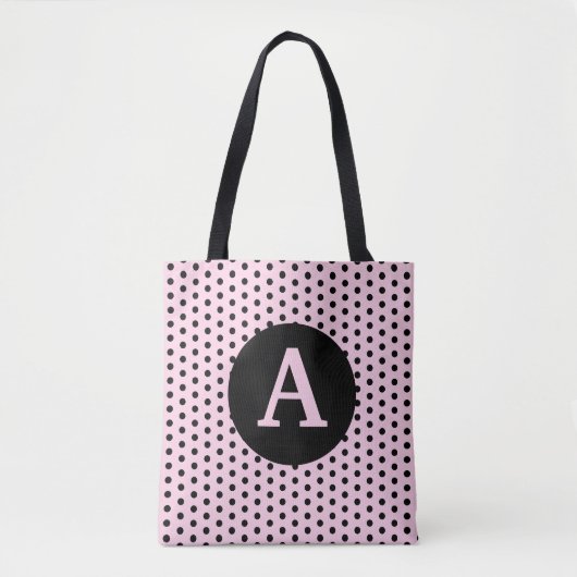 Niedliches Mit Monogramm Rosa mit schwarzen Polka- Tasche (Vorderseite)