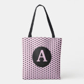 Niedliches Mit Monogramm Rosa mit schwarzen Polka- Tasche (Rückseite)