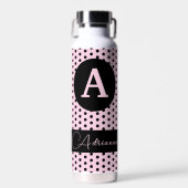 Niedliches Mit Monogramm Rosa mit schwarzen Polka- Trinkflasche (Vorne)