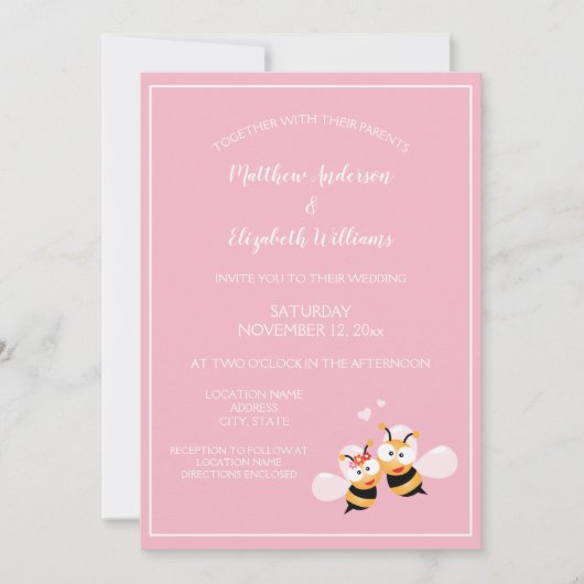 Niedliches Mittel zur eleganten rosa Hochzeit Einladung (Vorderseite)