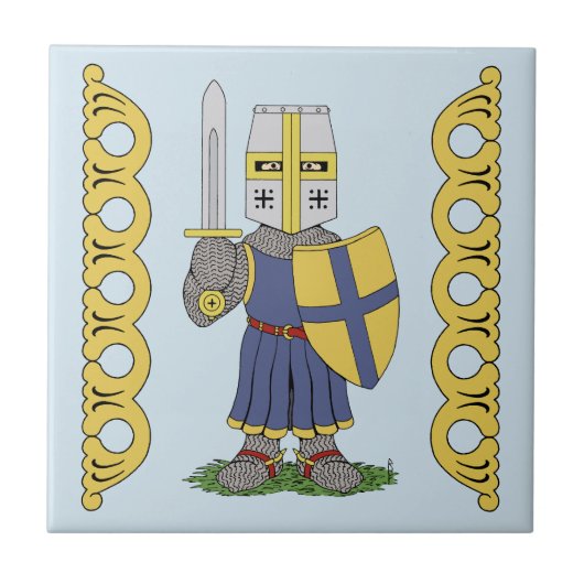 Niedliches Mittelalter Ritter Keramik Tile Fliese (Vorderseite)