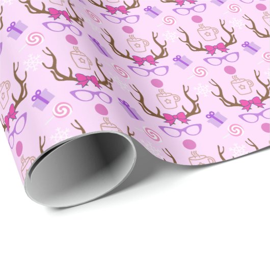 Niedliches Mix aus Rosa Girly Reindeer Geschenkpapier (Rolleneckpunkt)