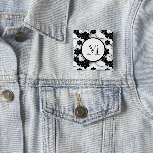 Niedliches Mod-Schwarz-Blumen-Muster, Ihre Button (Beispiel)