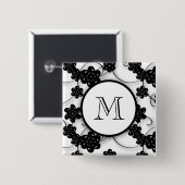 Niedliches Mod-Schwarz-Blumen-Muster, Ihre Button (Vorne & Hinten)