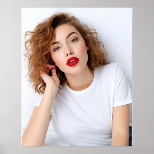 Niedliches Modell mit glattem Haar mit Gildan-Hemd Poster (Vorne)