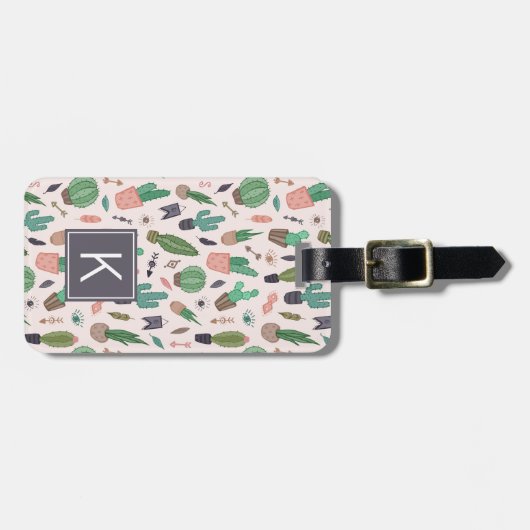 Niedliches Modern Boho Cactus Pattern Gepäckanhänger (Vorderseite horizontal)