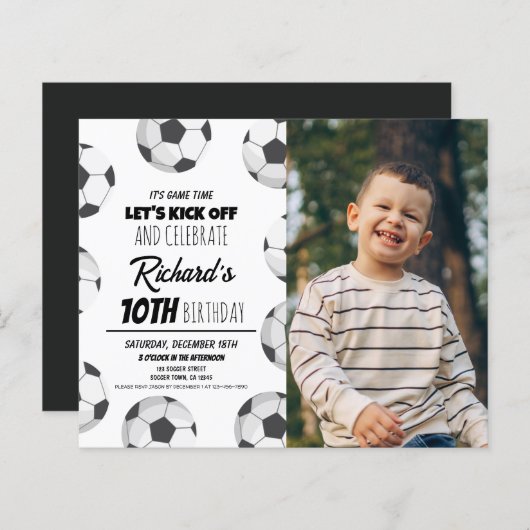 Niedliches Modern Soccer Budget Foto Geburtstag ei (Vorne/Hinten)