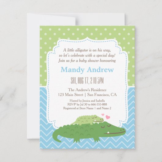 Niedliches modernes Alligatorbaby-Duschen-Party Einladung (Vorderseite)