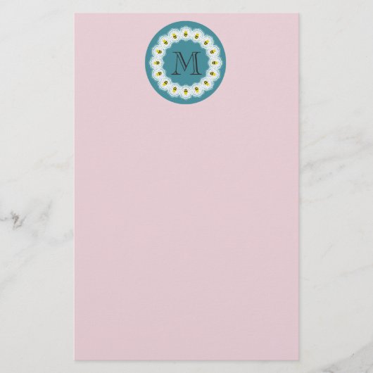 Niedliches, modernes Bienensterben-Monogramm Briefpapier (Vorderseite)