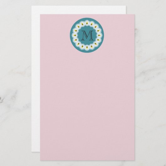 Niedliches, modernes Bienensterben-Monogramm Briefpapier (Vorne/Hinten)