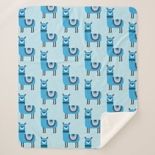 Niedliches, modernes Blaues Lama-Muster Sherpadecke (Vorderseite)