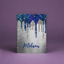 Niedliches, modernes Blue Glitzer Tropfen Monogram