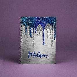 Niedliches, modernes Blue Glitzer Tropfen Monogram Notizblock
