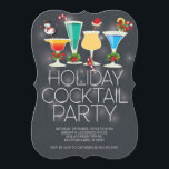 Niedliches modernes Chalkboard Holiday Cocktail Pa Einladung<br><div class="desc">Die-Cut Holiday Einladung mit zeitgenössischer schwarzer Tafel mit Weihnachtscocktails,  geschmückt mit Schneemann,  Zuckerrohr,  Weihnachtsmannmütze & grüner Heilige mit roten Beeren.</div>