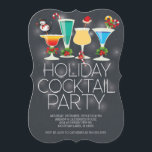Niedliches modernes Chalkboard Holiday Cocktail Pa Einladung<br><div class="desc">Die-Cut Holiday Einladung mit zeitgenössischer schwarzer Tafel mit Weihnachtscocktails,  geschmückt mit Schneemann,  Zuckerrohr,  Weihnachtsmannmütze & grüner Heilige mit roten Beeren.</div>