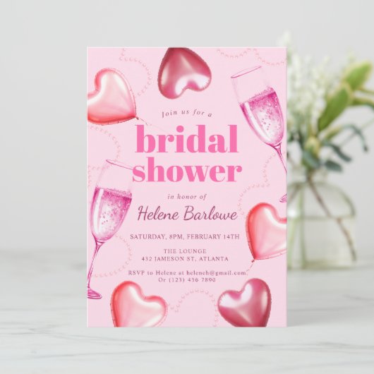 Niedliches modernes elegantes Rosa Herz-Brautparty Einladung (Stehend Vorderseite)