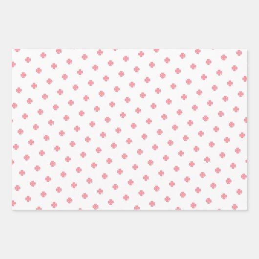Niedliches modernes festes rosa Lucky Clover Patte Geschenkpapier Set (Vorderseite 2)