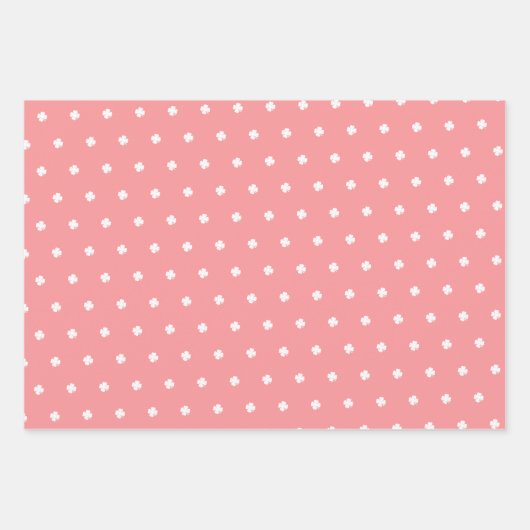 Niedliches modernes festes rosa Lucky Clover Patte Geschenkpapier Set (Vorderseite)