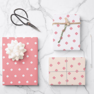 Niedliches modernes festes rosa Lucky Clover Patte Geschenkpapier Set
