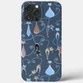 Niedliches, modernes Funky Cats Muster auf blau Case-Mate iPhone Hülle (Rückseite)