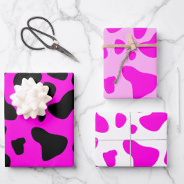 Niedliches, modernes Hot-Pink-Kuh drucken farbiges Geschenkpapier Set