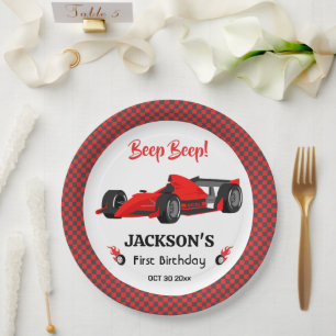 Niedliches modernes Red Racing Car 1. Party Pappteller