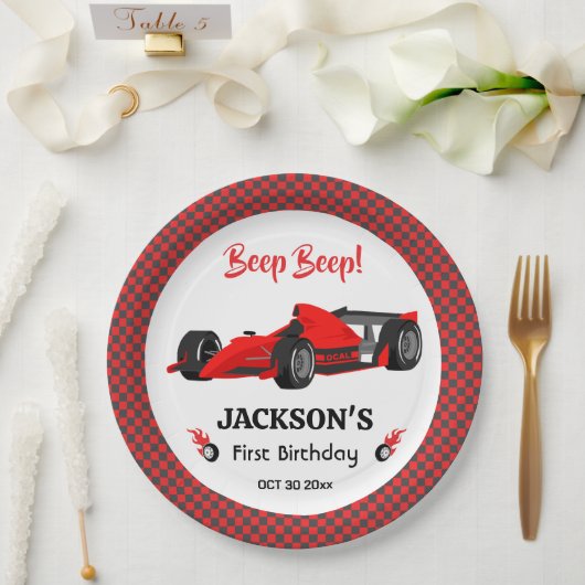 Niedliches modernes Red Racing Car 1. Party Pappteller (Hochzeit)