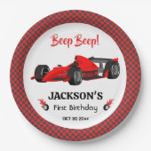 Niedliches modernes Red Racing Car 1. Party Pappteller (Vorderseite)