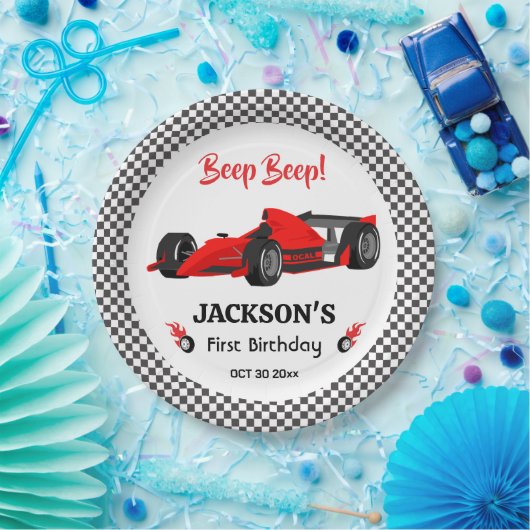 Niedliches modernes Red Racing Car 1. Party Pappteller (Party)