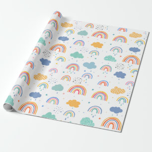 Niedliches modernes Regenbogen- und Wolkenmuster Geschenkpapier