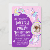 Niedliches, modernes Regenbogen vereint Kindergebu Einladung (Vorderseite)