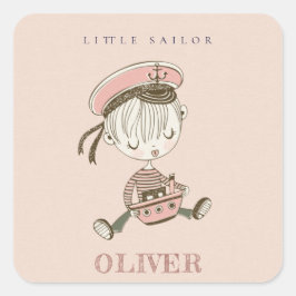 Niedliches, modernes Rosa Girl Little Sailor Nauti Quadratischer Aufkleber