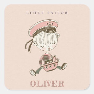 Niedliches, modernes Rosa Girl Little Sailor Nauti Quadratischer Aufkleber