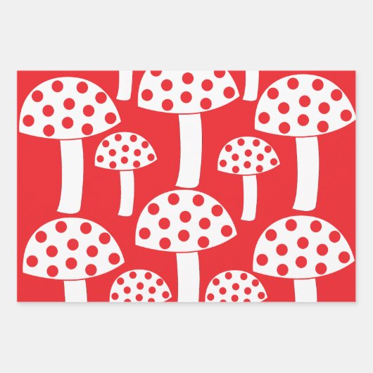 Niedliches, modernes Rot-Weiß-Mushroom-Muster Geschenkpapier Set (Vorderseite)