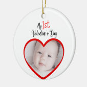 Niedliches modernes Rotes Herz mein 1. Valentinsta Keramik Ornament (Links)