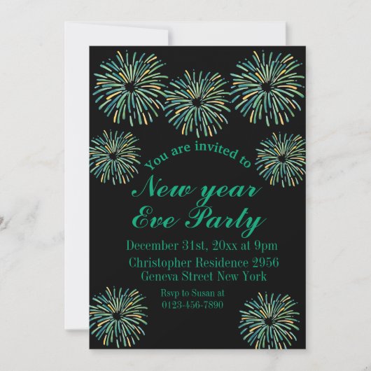 Niedliches modernes schwarzes Neujahrsfest-Party Einladung (Vorderseite)