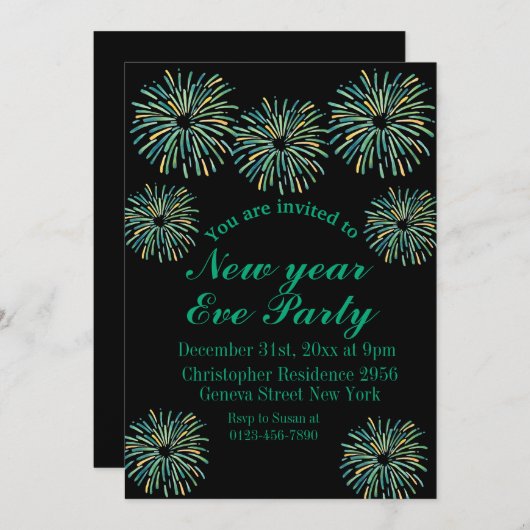 Niedliches modernes schwarzes Neujahrsfest-Party Einladung (Vorne/Hinten)