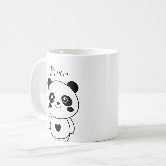 Niedliches, modernes Schwarzweiß-Panda Kaffeetasse (Vorderseite Links)