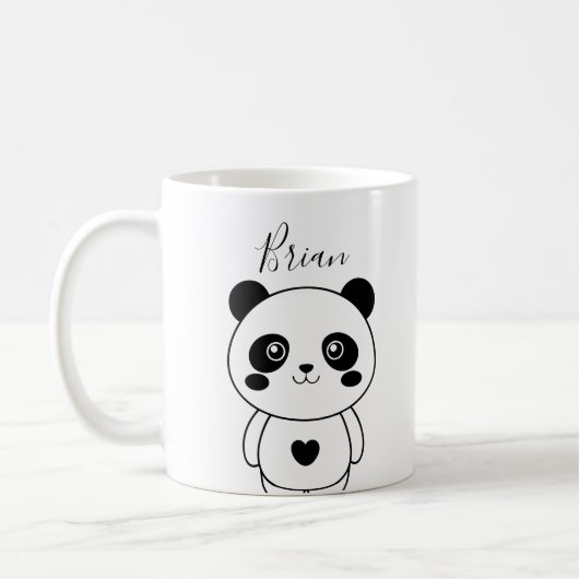 Niedliches, modernes Schwarzweiß-Panda Kaffeetasse (Links)
