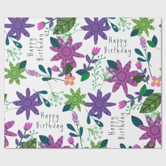 Niedliches, modernes und farbenfroh florales Happy Geschenkpapier (Flach)
