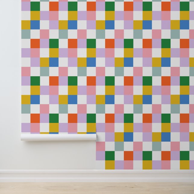 Niedliches, modernes und farbenfrohe Karo-Muster Tapete (Anwendung)