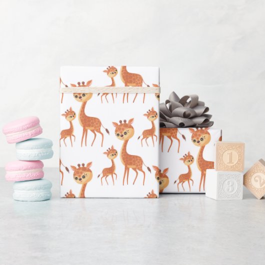 niedliches Mommy-Baby-Giraffe gekacheltes Party Geschenkpapier (Babyparty)