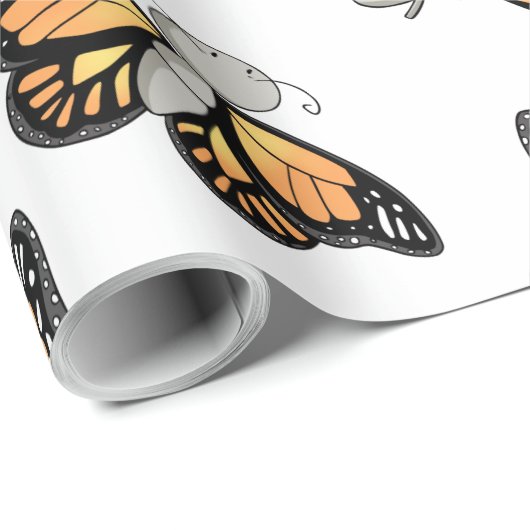 Niedliches Monarch Butterfly Pattern Kinder Geschenkpapier (Rolleneckpunkt)