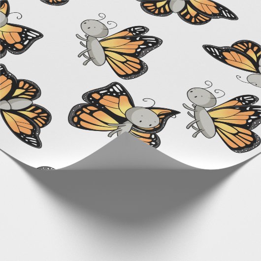 Niedliches Monarch Butterfly Pattern Kinder Geschenkpapier (Ecke)