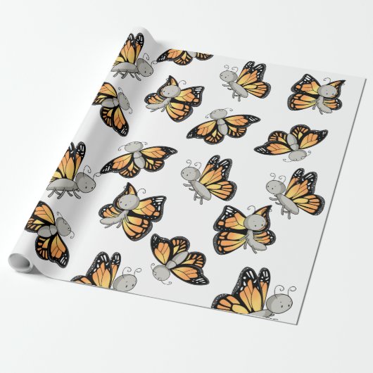 Niedliches Monarch Butterfly Pattern Kinder Geschenkpapier (Ungerollt)