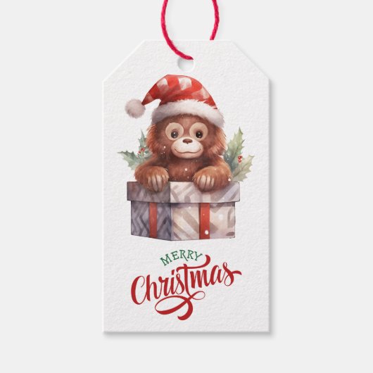 Niedliches Monkey-Geschenkpaket Weihnachten Geschenkanhänger (Vorderseite)