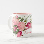 Niedliches monogramed Blumen. Rosen Zweifarbige Tasse (Vorderseite Links)