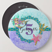 Niedliches Monogramm Alter Mermaid Aquamarin und L Button (Vorne & Hinten)